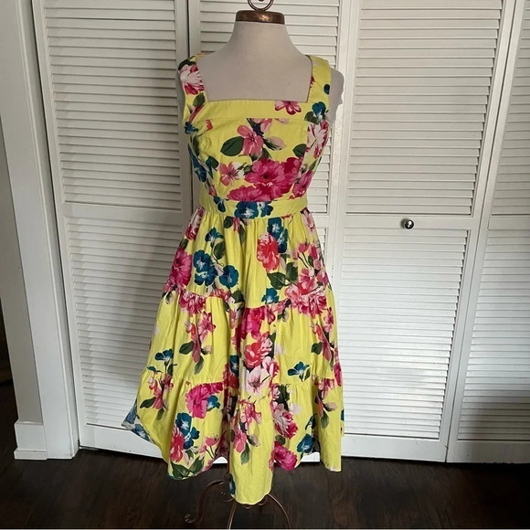 Eliza J dress Fit & Flare knee length Dress yellow floral red pink green blue 6 - Picture 1 of 13